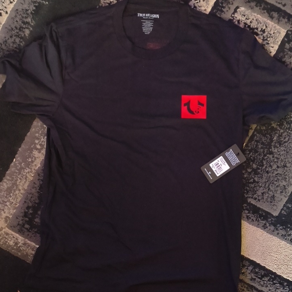 True Religion Black Tee with Bold Red Graphic